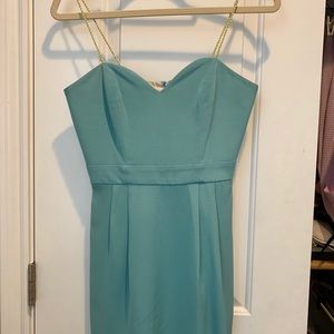 Naven torqouise cocktail dress with gold straps